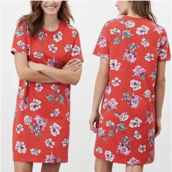 Joules Liberty Print A Line Red Floral 100% Cotton Jersey Dress Size 10 - Picture 1 of 10